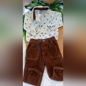 Little Lad 2 Piece, Pants And Long Sleeve Button Down Onsie Sz 3/6 Months